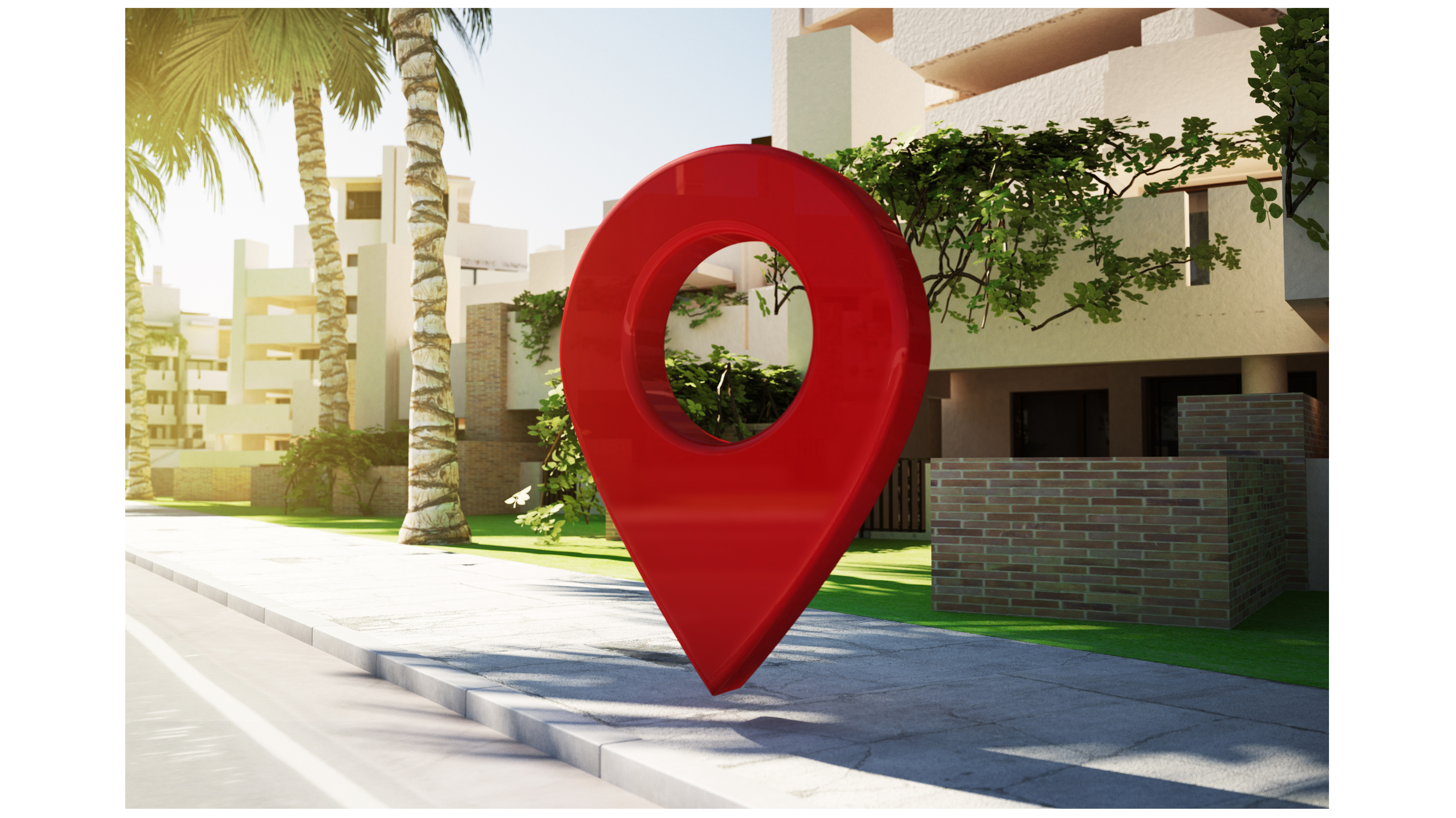 Red location pin on street